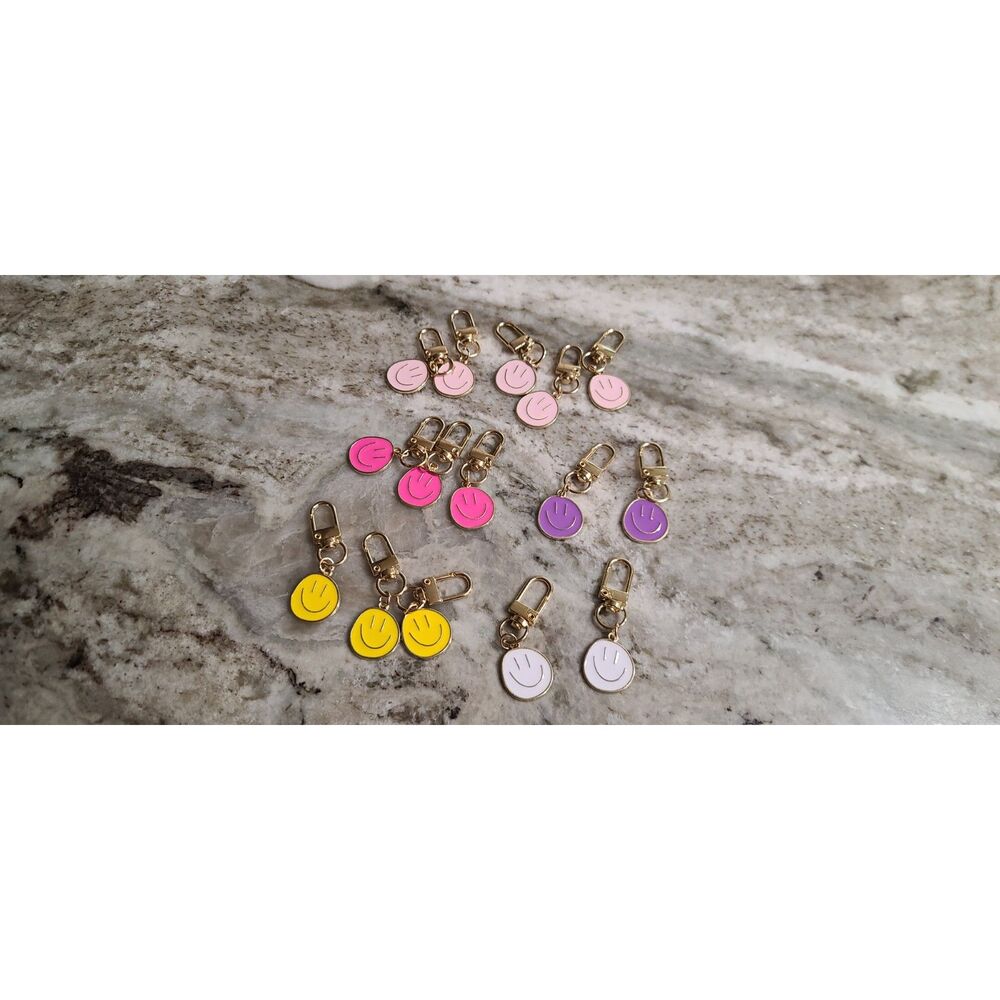 Set of 15 Happy Face Keychain/Zipper Pulls/Purse Charms-Gold Hardware